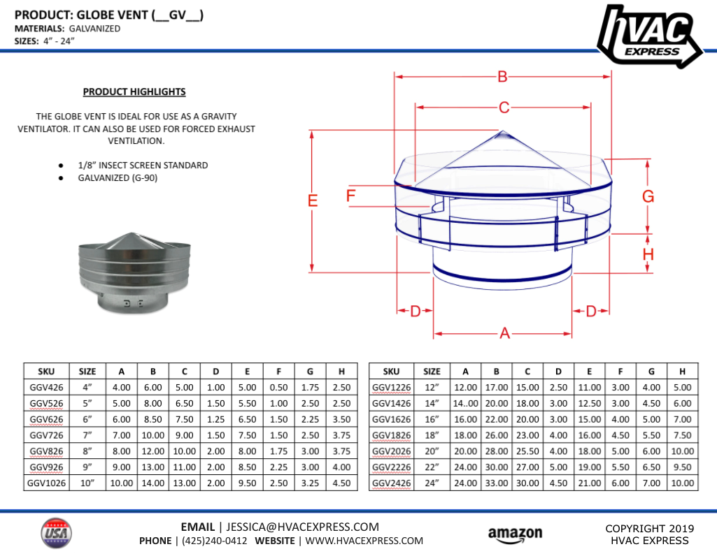Roof Gravity Ventilator Globe (18 Inch) (GGV18) HVAC Express